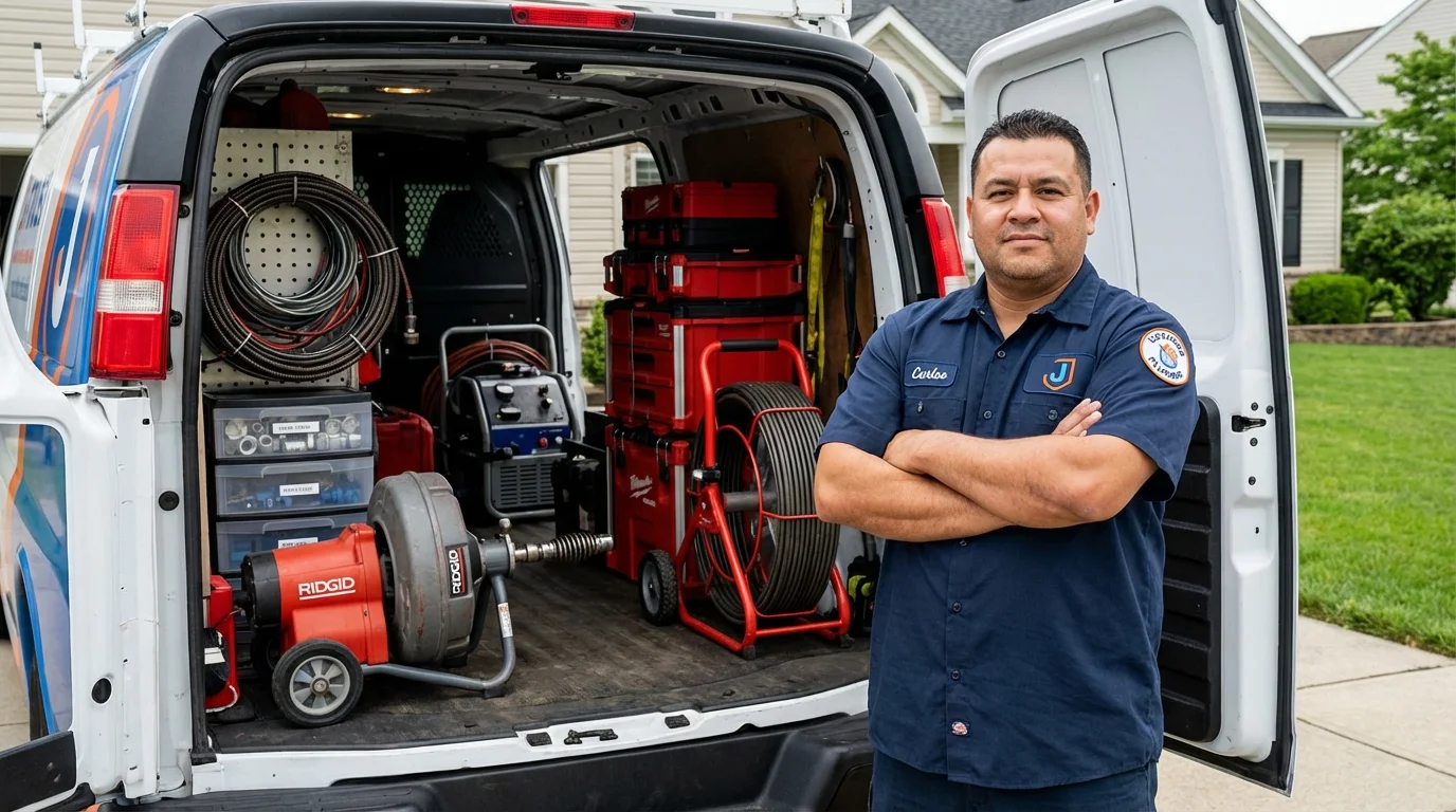 Professional drain cleaning equipment and Johns Plumbing LLC plumber in North Reading
