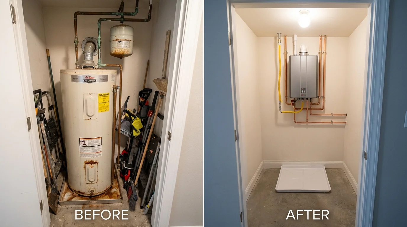 Tank water heater versus wall-mounted tankless unit comparison for North Reading, MA homeowners
